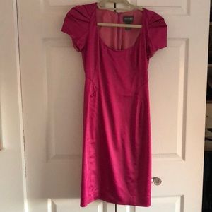 Zac posen hot pink satin midi length fitted dress